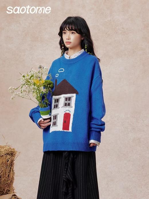 早已女惠子saotome/STMMY13058/彩色小房子粗织圆领毛衣 商品图0