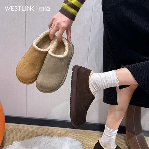 西遇一脚蹬勃肯鞋女新款冬季复古外穿毛毛鞋保暖加绒雪地靴K0057321 商品图3