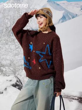 早乙女惠子saotome/STMMY141453/飞鸟星星毛绒圆领毛衣