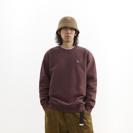 吃茶去chichaqu25秋冬重磅全棉圆领卫衣复古宽松加厚纯棉刺绣麻雀 商品图4