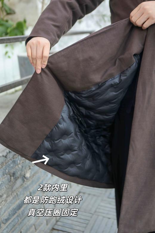 一周发货【不压肩 防跑绒 90白鸭绒羽绒服】2色高级灰、质感咖，灰色面布85%棉，15%亚麻；咖色46%天丝，41%棉，13%亚麻，新国标白鸭绒填充，附检测证明，老钱松弛感羽绒外套，行走的保暖小被子 商品图6