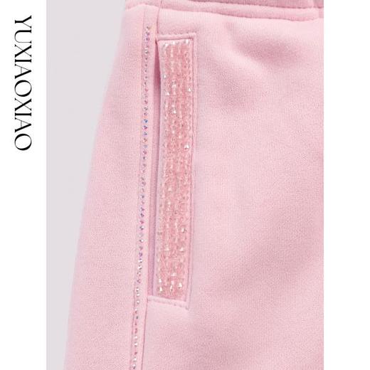 余潇潇【加州旅行】加绒保暖棉混纺烫钻水晶珠点缀百搭宽松束脚裤 商品图2