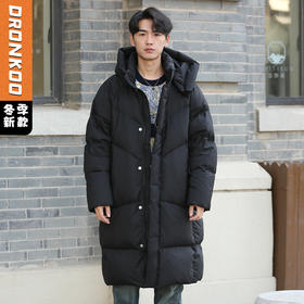 DRONKOO 2025 连帽后幅织带前斜绗线中长款厚羽绒服