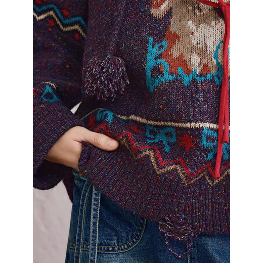 两三事 毛绒协奏 2025冬季新款趣味立体帽子小狗图案套头连帽毛衣 商品图2