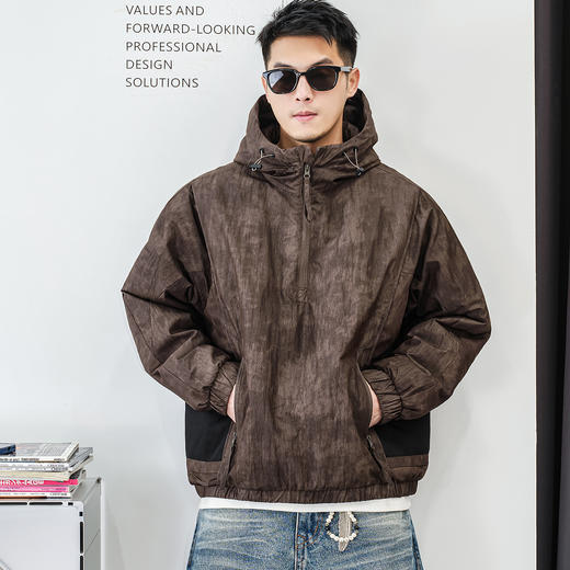 徐太浪【时尚迷彩 抽绳连帽】半拉链羽绒服男冬季保暖防寒服外套 商品图1