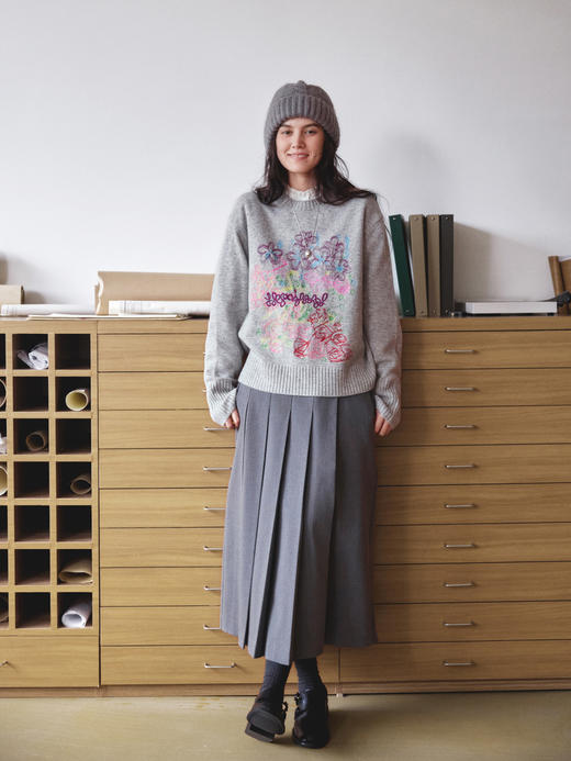 莫奈花园重工彩线花朵刺绣羊毛兔绒混纺针织毛衣 商品图4