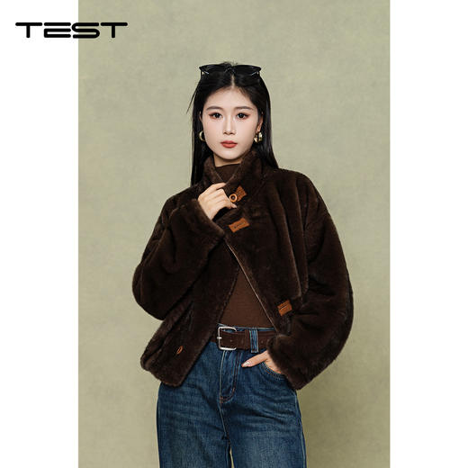 冬上新复古通勤焦糖棕麂皮毛绒外套2254132 商品图1