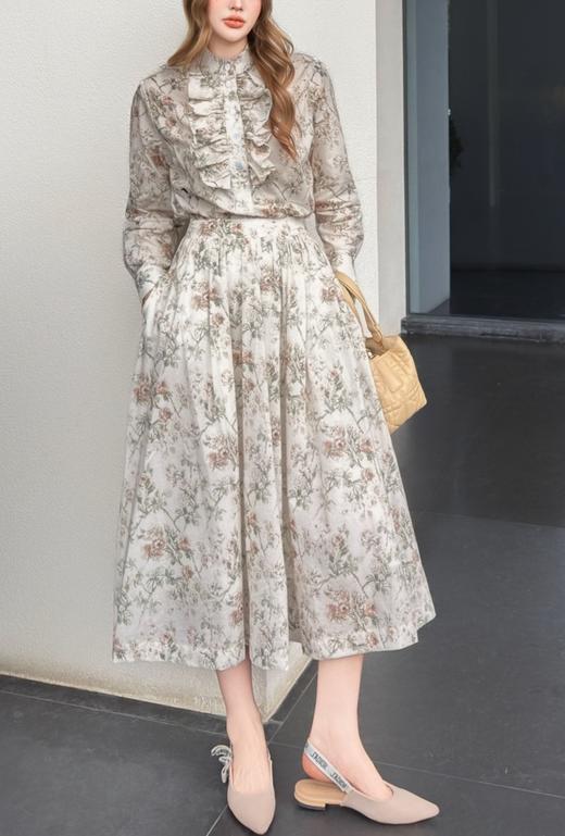 女款木耳边印花长袖衬衫 可配套装zh010 商品图3