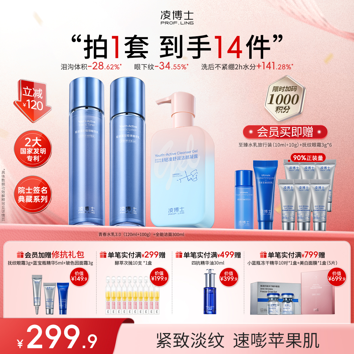 【年终回馈】青春水乳3.0+全能洁面300ml+院士典藏系列大容量功效六合一更保湿