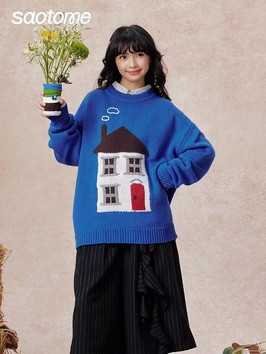 早已女惠子saotome/STMMY13058/彩色小房子粗织圆领毛衣 商品图1