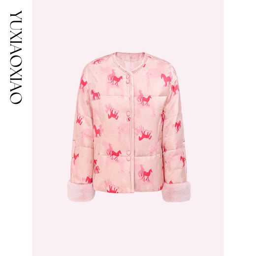 余潇潇【马到成功】90白鹅绒可拆水貂毛袖口印花提花新中式羽绒服 商品图4