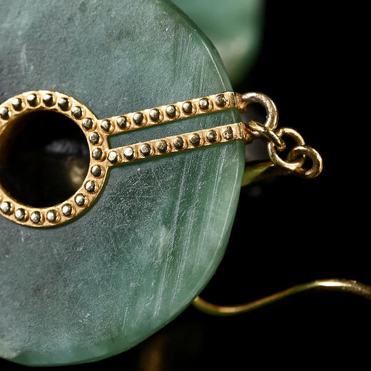 高古碧玉玦+18K金镶嵌耳环 商品图6