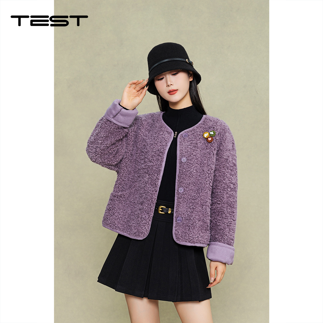 冬上新甜美小花装饰宽松短款通勤保暖绒外套2254159