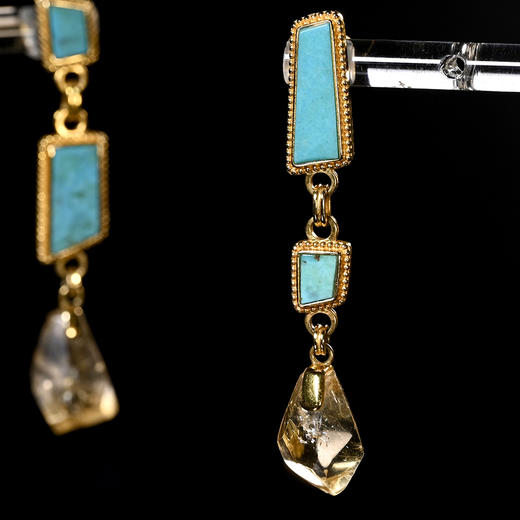 商代绿松石+南亚高古黄水晶不对称耳环 商品图2