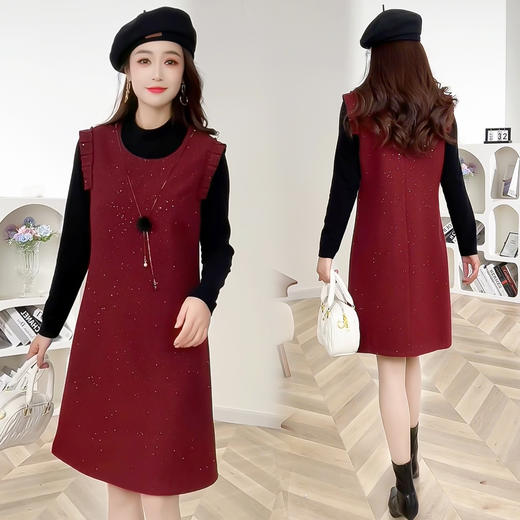 QYM 5515时尚马甲裙长袖休闲衫套装大码时尚小香风两件套 商品图0