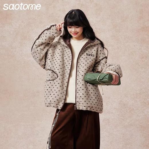 早乙女惠子saotome/STMWT13641/贝壳秀波点连帽羊羔毛外套 商品图4