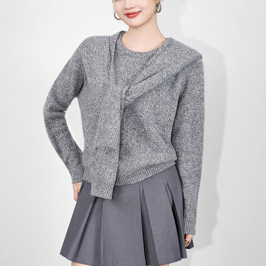 「高货wl」全新升级【铂金会员367/天猫489/差价122】(00514)洛诗琳密织连帽围巾美丽诺羊毛上衣2025冬季气质针织毛衣 商品图0