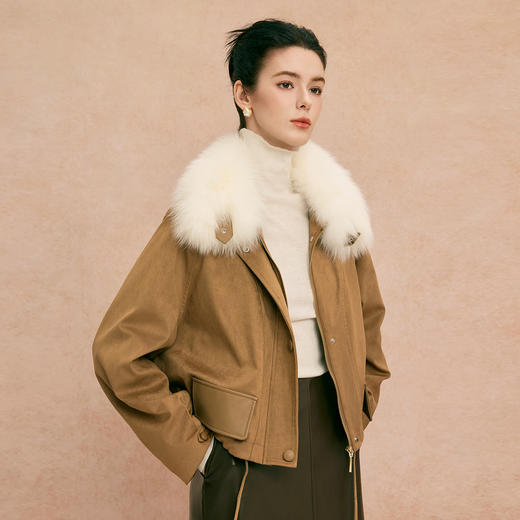 QP603斯尔丽2025冬季新款狐狸毛内胆鹅绒保暖轻薄短款廓形时尚皮草 商品图2