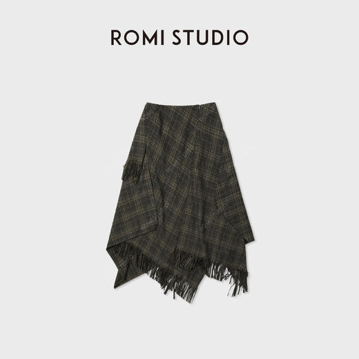 ROMI STUDIO“优雅灵动”羊毛混纺多裁片格纹流苏半裙 RWCWXG6195 商品图1