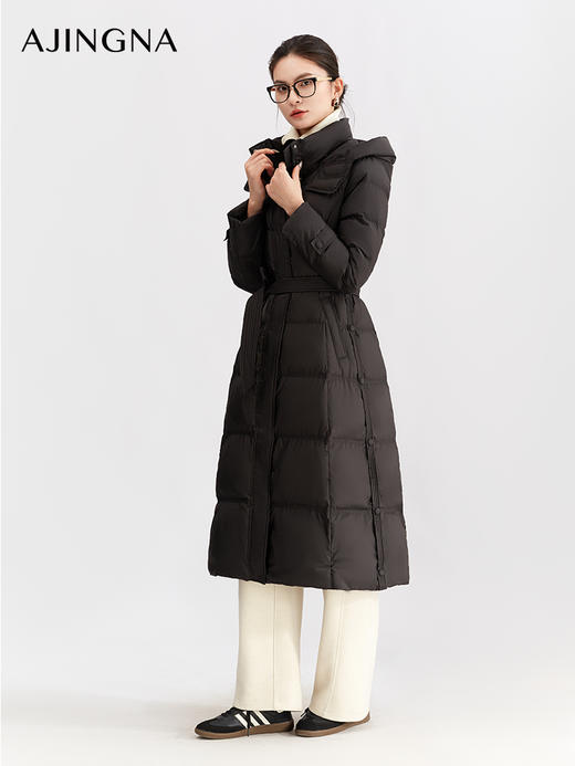 【商场同款】阿菁娜冬季新款鸭绒长款羽绒服蓬松锁温不臃肿通勤休闲两穿A30D516067 商品图0