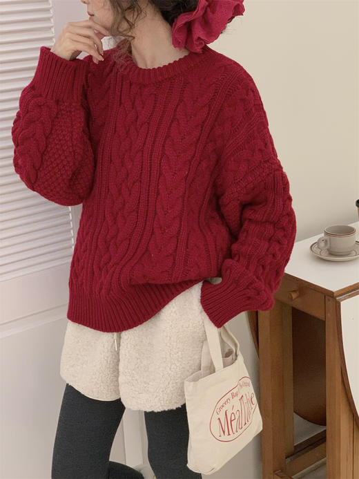 【YW】无忧购韩系复古浮雕麻花毛衣女秋冬慵懒纯色针织上衣2246#（截单后3-5天发货） 商品图4