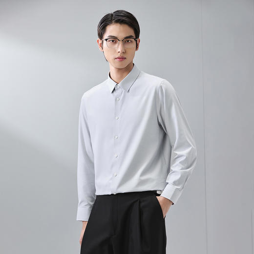 GXG男装【含桑蚕丝】25秋季简约纯色日常休闲男式翻领长袖衬衫K&C 商品图4
