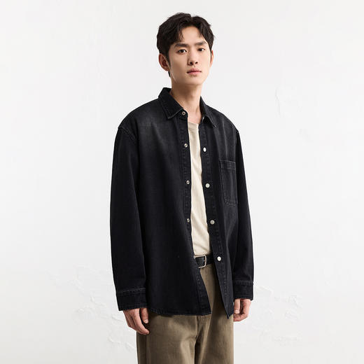 GXG男装25秋季时尚简约潮流百搭翻领日常休闲男式长袖牛仔衬衫K&C 商品图1