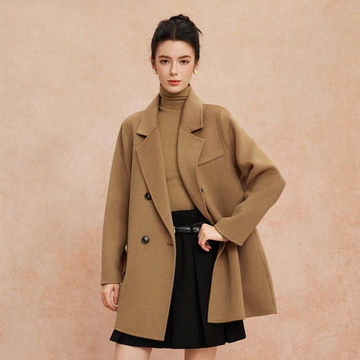 QH948斯尔丽25新款一手长小个子直身简约百搭通勤双面呢羊毛短大衣 商品图0