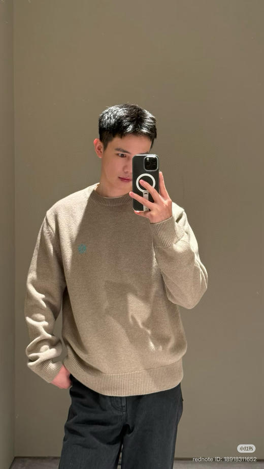 1128-7 独家圆正 lew 更软糯全羊毛 经典款徽标刺绣 情侣款 套头毛衣 商品图3