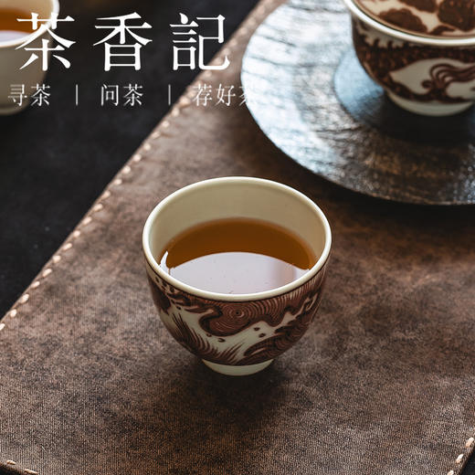 茶香记元古胤造海水鱼玉兰杯(福利)茶杯100ml柴窑釉里红主人杯茶室茶具 商品图3