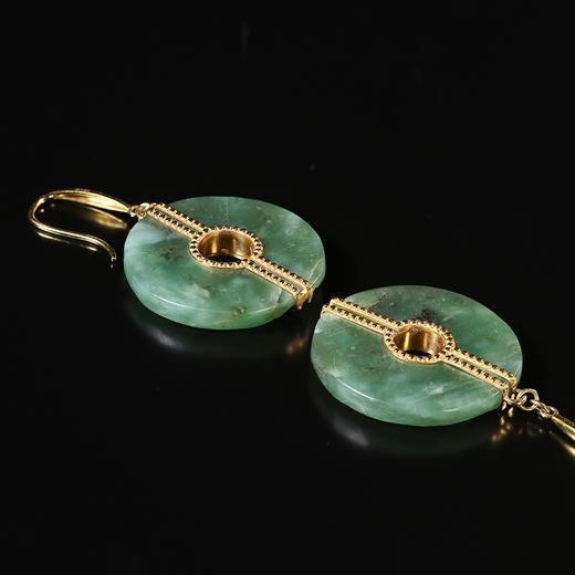 高古碧玉玦+18K金镶嵌耳环 商品图4