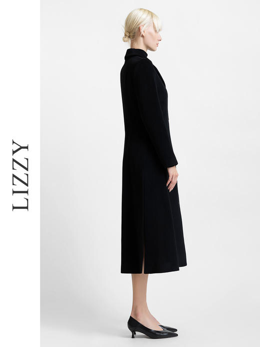 LIZZY 秋冬欧式手工盘花胸针侧开叉撞色扣绵羊毛长款大衣外套6364 商品图2
