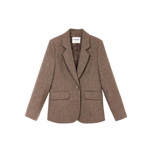 摩卡格纹羊毛夹棉西装 柔挺双感 附赠本布腰带 米思阳2025冬季轻职优雅修身立裁羊毛格纹一粒扣西装外套女5626 商品图6