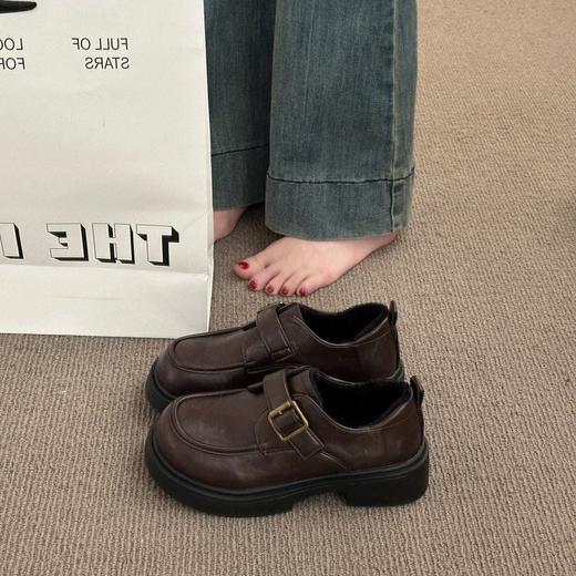 【YW】无忧购英伦风加绒小皮鞋女一脚蹬复古学院风百搭厚底乐福鞋5801#（截单后3-5天发货） 商品图1