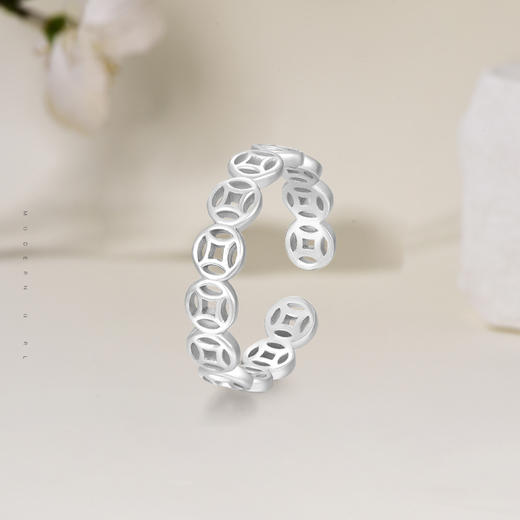 金六福 吉祥S925银戒指手链套装 | 招财猫眼银手链+钱多多活口戒指套装 | 金六福吉祥S925纯银 | 黄白双色可选 商品图6