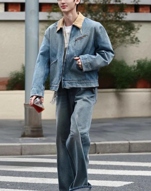 中性款灯芯绒领做旧牛仔外套la016 商品图3