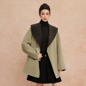 QH955斯尔丽25新款高级感撞色大翻领收腰时尚减龄显瘦双面呢大衣