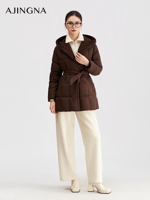 【商场同款】阿菁娜冬季新款锁绒菱格羽绒服绒帽亲肤恒久蓬松久穿不变形A30D216015 商品图0