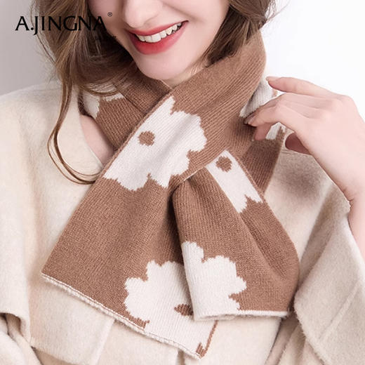 【100%澳洲羊毛】阿菁娜温暖提花双面加厚保暖羊毛小围巾F30D320008 商品图6
