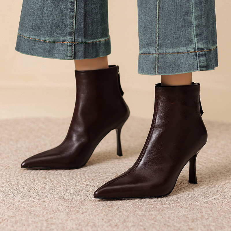 【预售5天】2025秋冬新款尖头黑色短靴棕色法式气质时尚显瘦马丁靴FDJ-YC-569