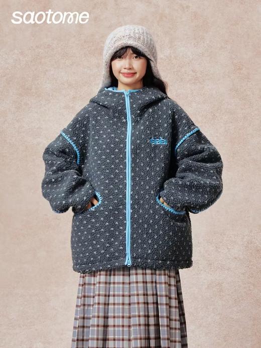 早乙女惠子saotome/STMWT13641/贝壳秀波点连帽羊羔毛外套 商品图2
