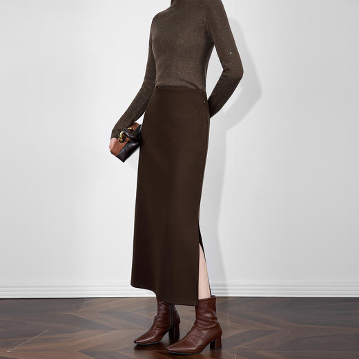 「高货wl」全新升级【铂金会员220/天猫289/差价69】(03327)洛诗琳2025秋冬气质通勤复合加绒平纹高腰毛呢开衩半身裙 商品图2