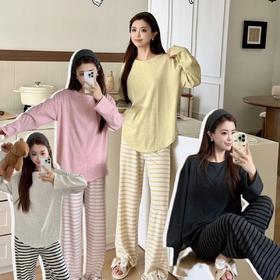 【经典设计视觉显瘦❗️柔暖舒适面料】睡衣女款秋冬慵懒条纹套装韩系休闲舒适宽松睡衣女可外穿家居服女。ja