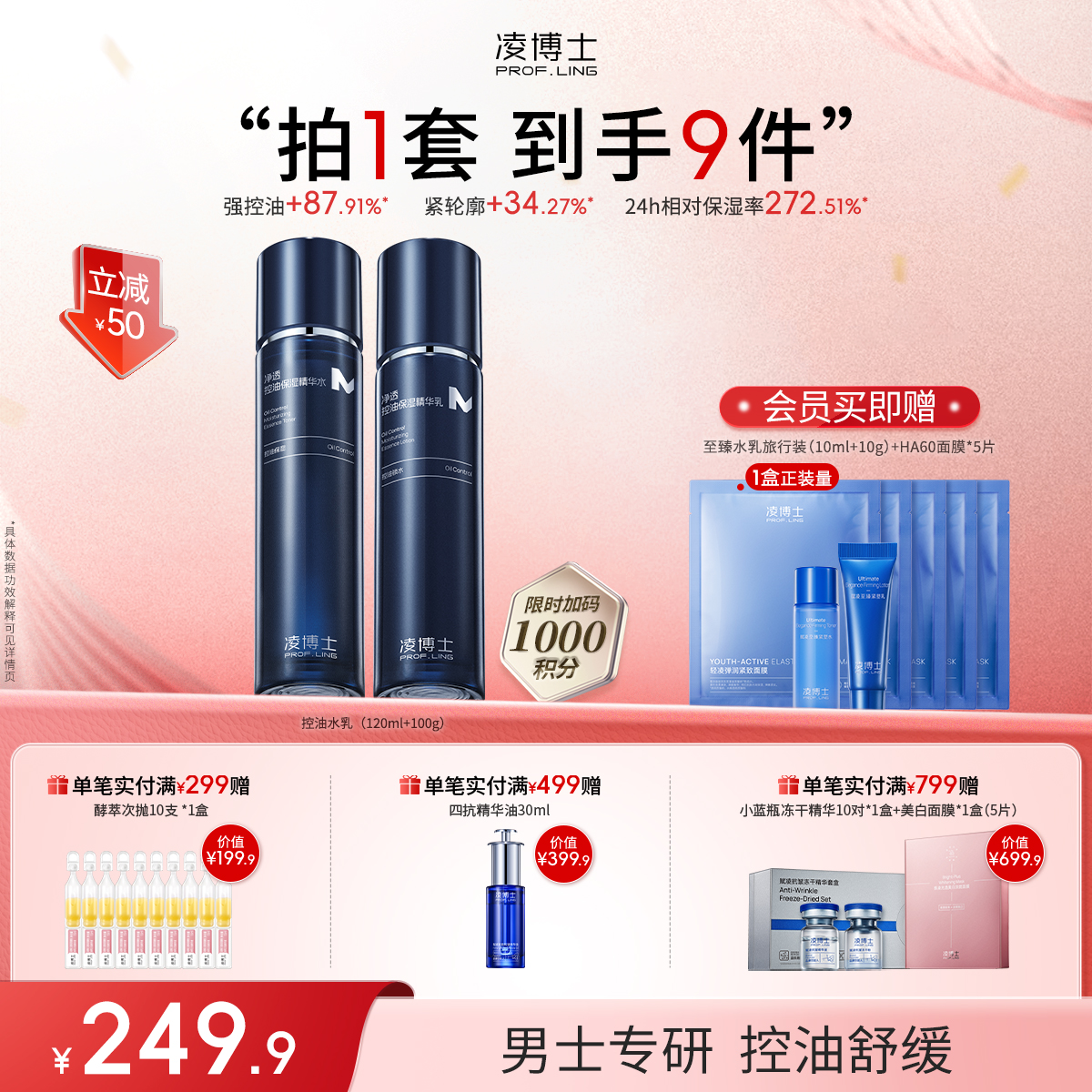 【年终回馈】凌博士净透保湿控油水乳组合男士水乳套盒