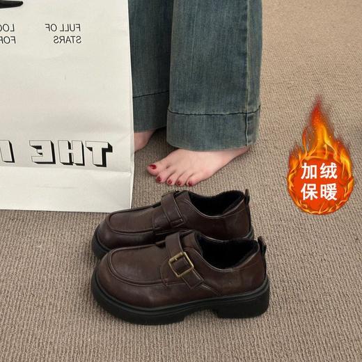 【YW】无忧购英伦风加绒小皮鞋女一脚蹬复古学院风百搭厚底乐福鞋5801#（截单后3-5天发货） 商品图4