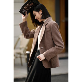 摩卡格纹羊毛夹棉西装 柔挺双感 附赠本布腰带 米思阳2025冬季轻职优雅修身立裁羊毛格纹一粒扣西装外套女5626