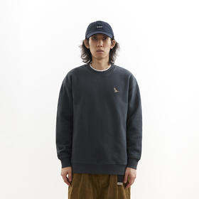 吃茶去chichaqu25秋冬重磅全棉圆领卫衣复古宽松加厚纯棉刺绣麻雀