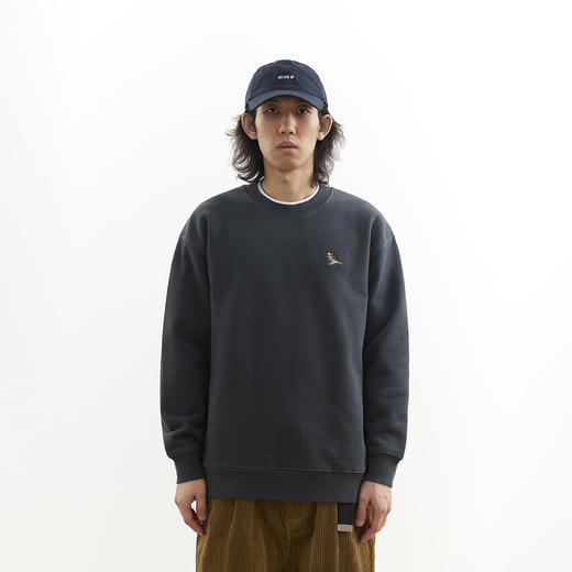 吃茶去chichaqu25秋冬重磅全棉圆领卫衣复古宽松加厚纯棉刺绣麻雀 商品图0