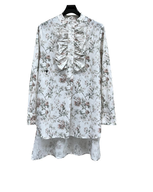 女款木耳边印花长袖衬衫 可配套装zh010 商品图0