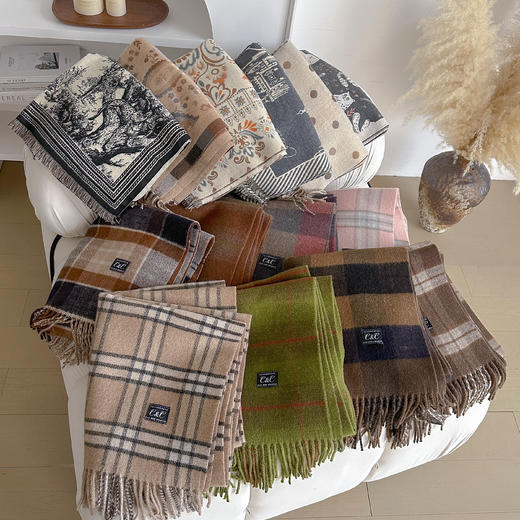 【C&C围巾】 时尚轻奢感羊毛/羊羔绒围巾 商品图0